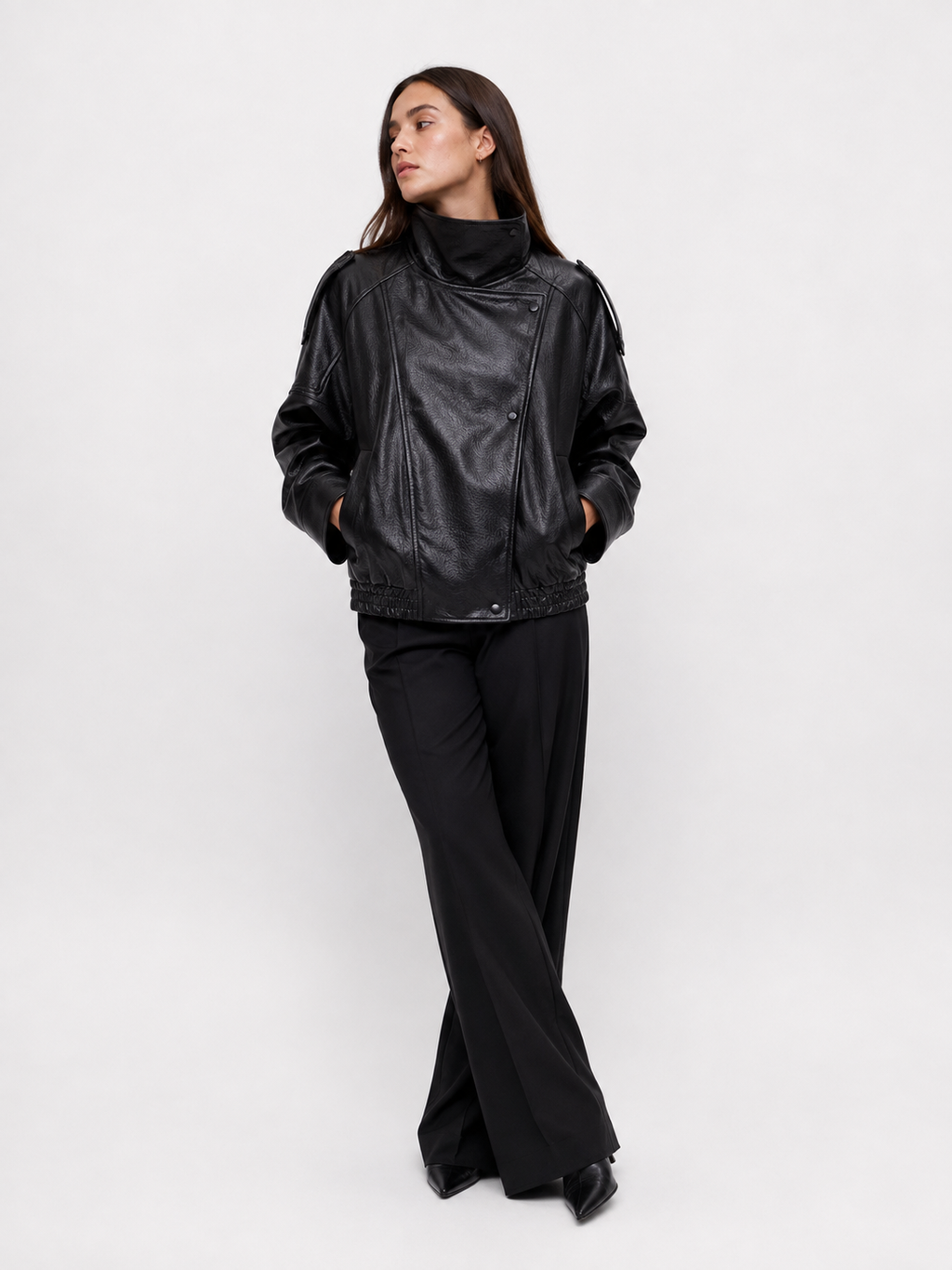 Oversized Leather-Effect Bomber Jacket