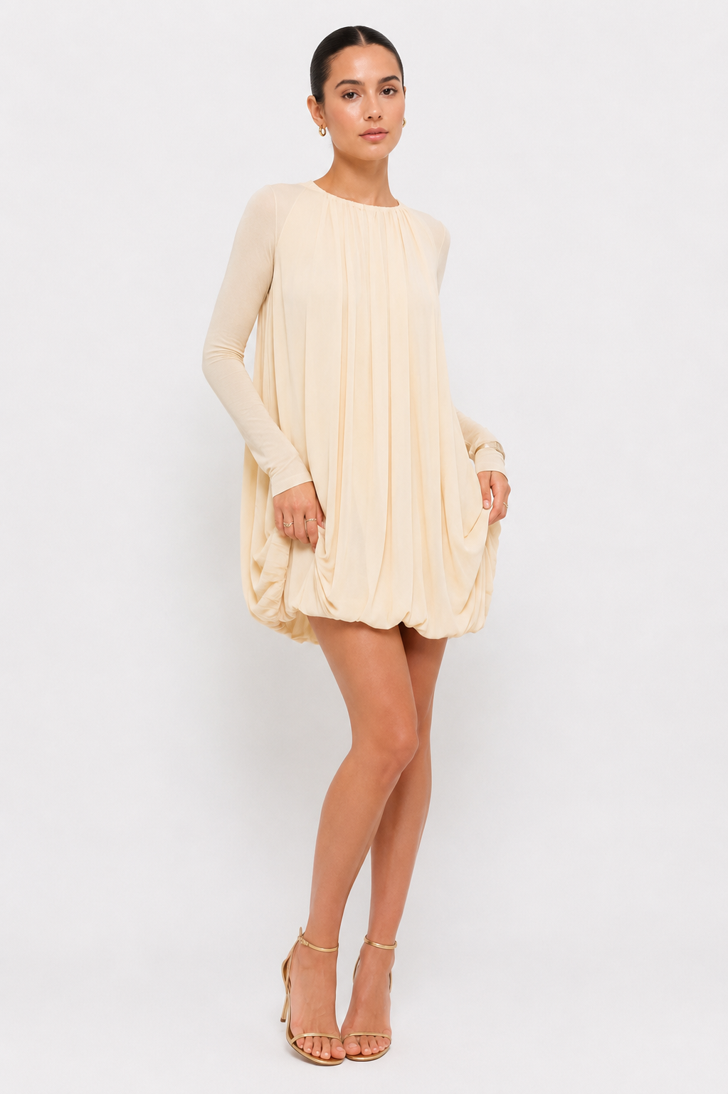 Draped Mini Dress Long Sleeve