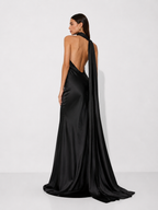 Draped halter dress with train