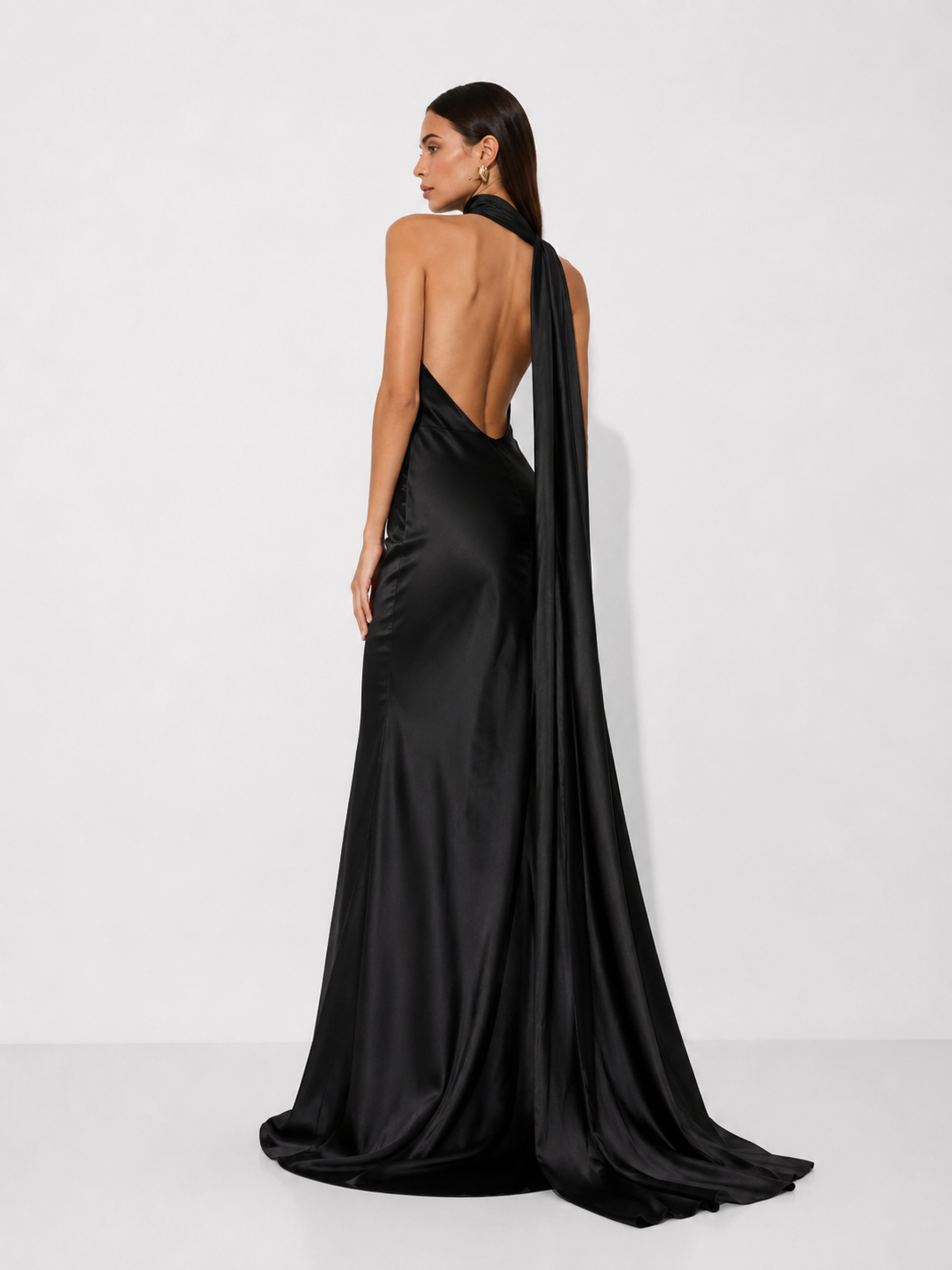 Draped halter dress with train