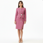 Pink Bouclé Tweed Jacket & Midi Skirt Co-Ord Set