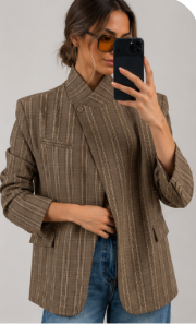 Stone Grey Pinstripe Cape-Shoulder Blazer EDITAR