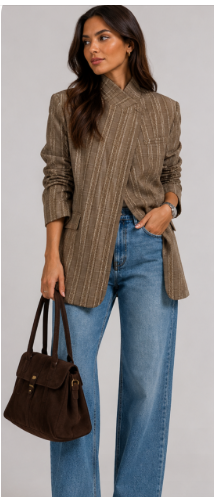 Stone Grey Pinstripe Cape-Shoulder Blazer EDITAR