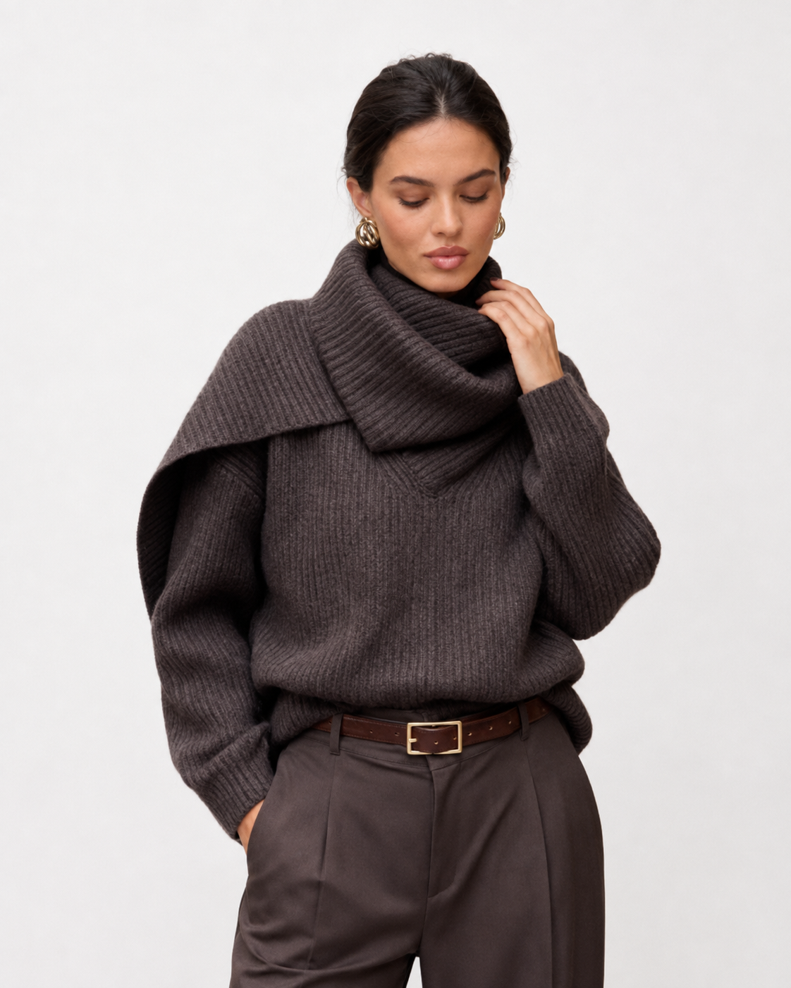 Scarf-Neck Knit Jumper