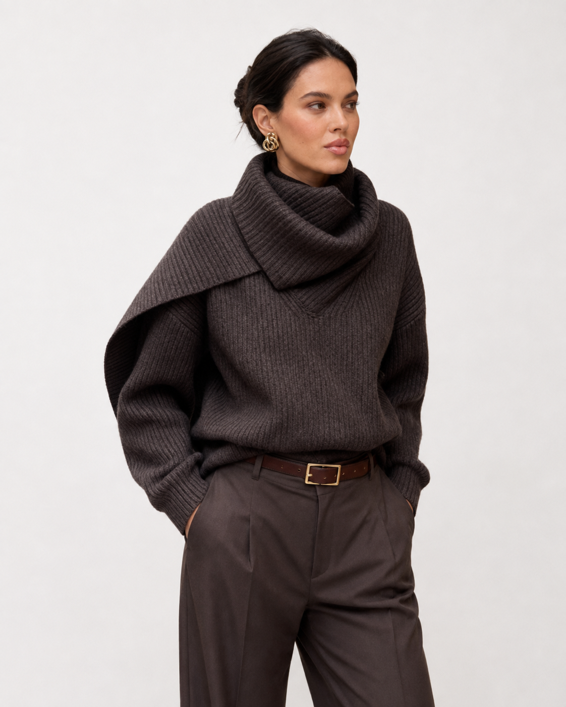 Scarf-Neck Knit Jumper