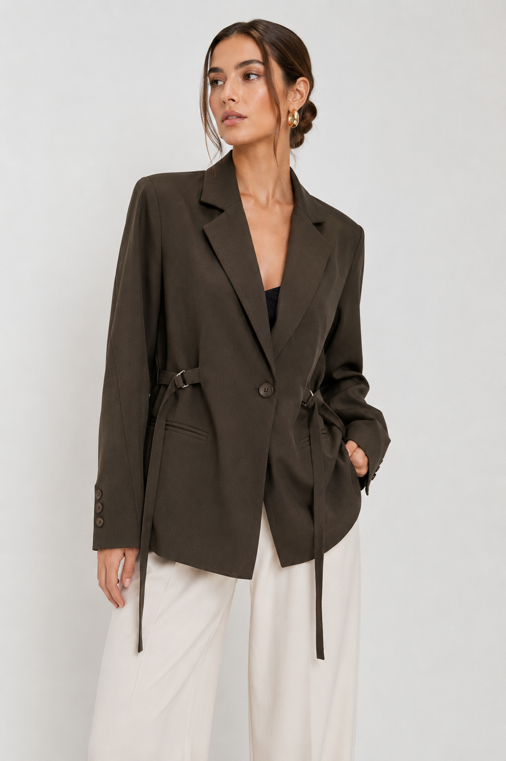 The Cinched-Side Tailored Blazer (Deep Olive)