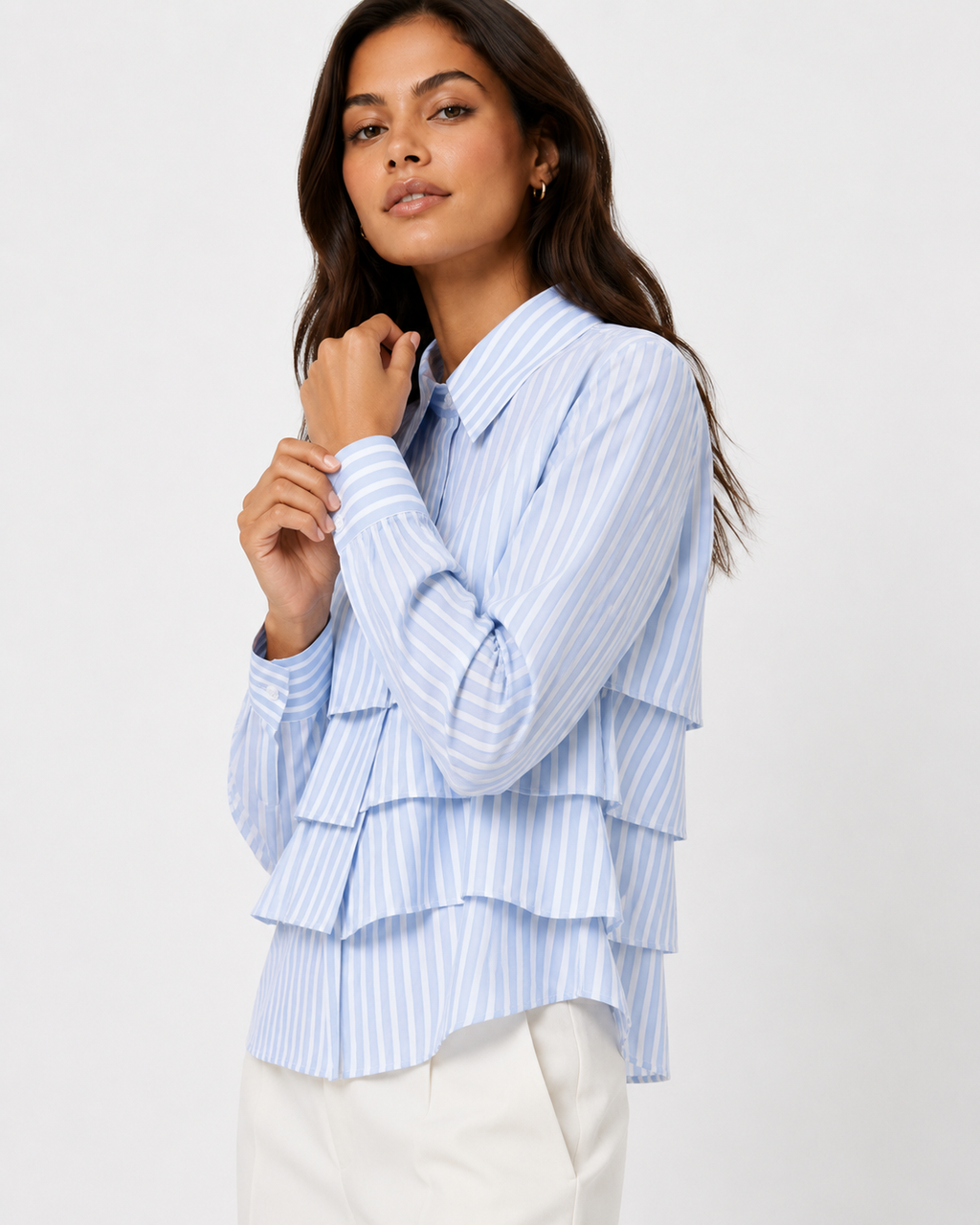 Tiered Ruffle Long-Sleeved Tailored Shirt