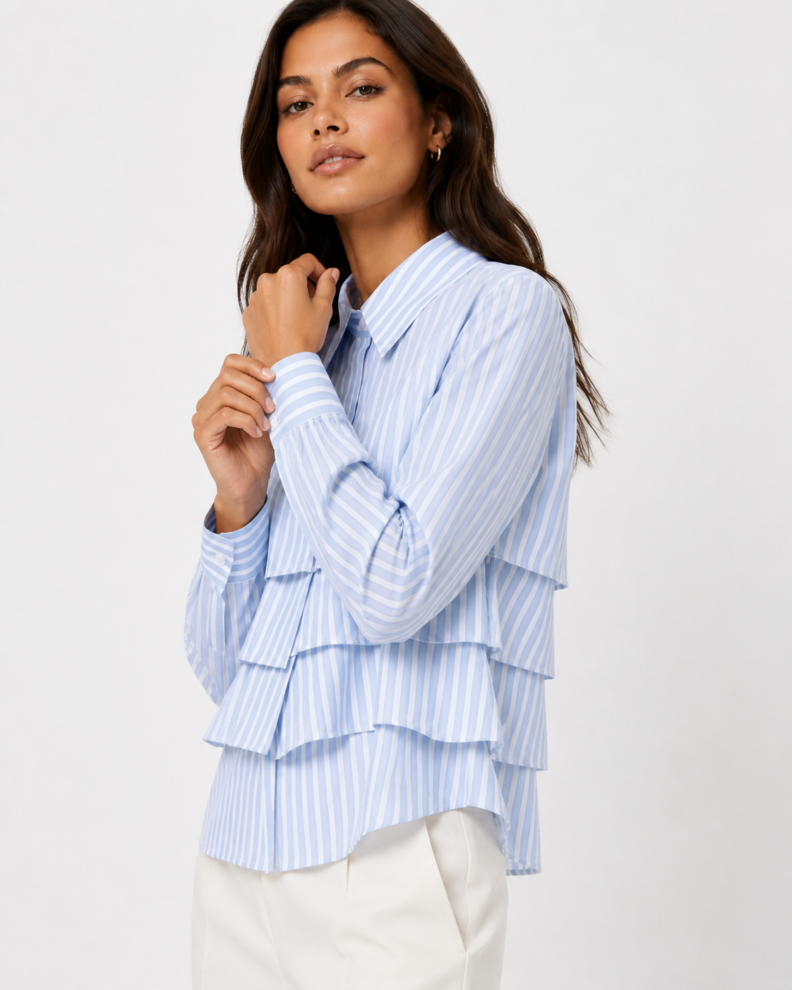 Tiered Ruffle Long-Sleeved Tailored Shirt