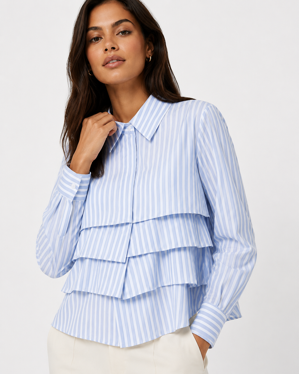 Tiered Ruffle Long-Sleeved Tailored Shirt