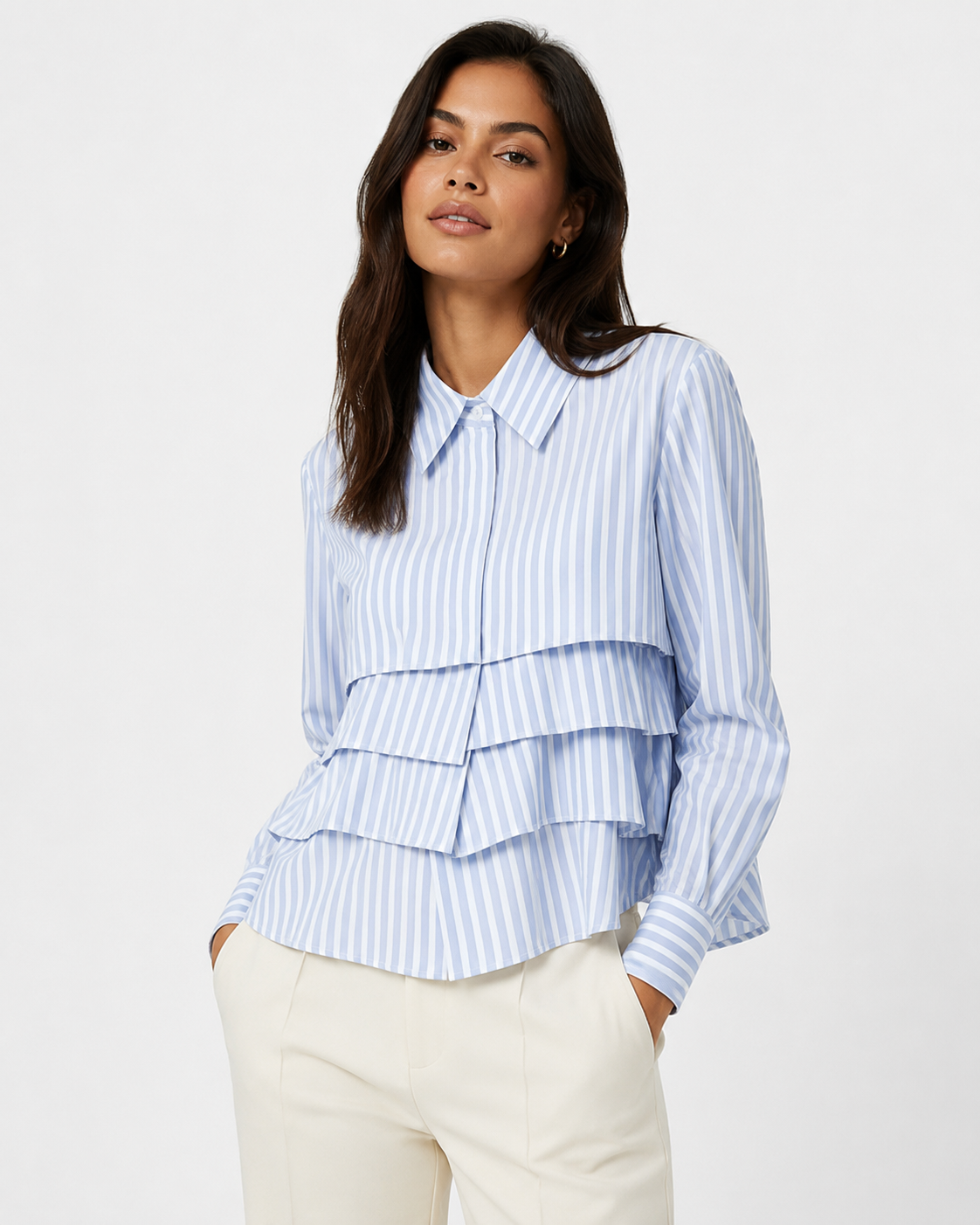 Tiered Ruffle Long-Sleeved Tailored Shirt