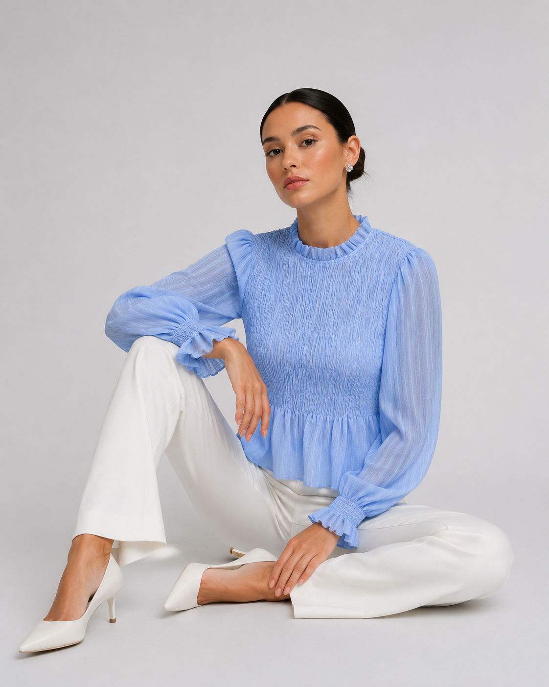 The Smocked Ruffled Blouse with Balloon Sleeves