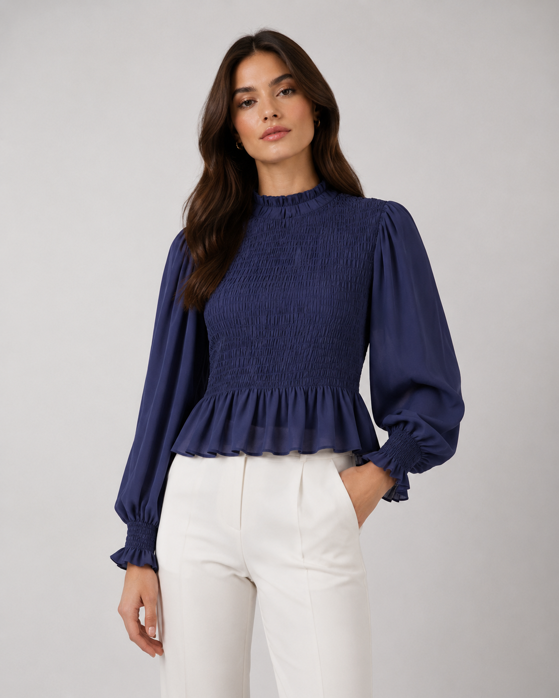 The Smocked Ruffled Blouse with Balloon Sleeves