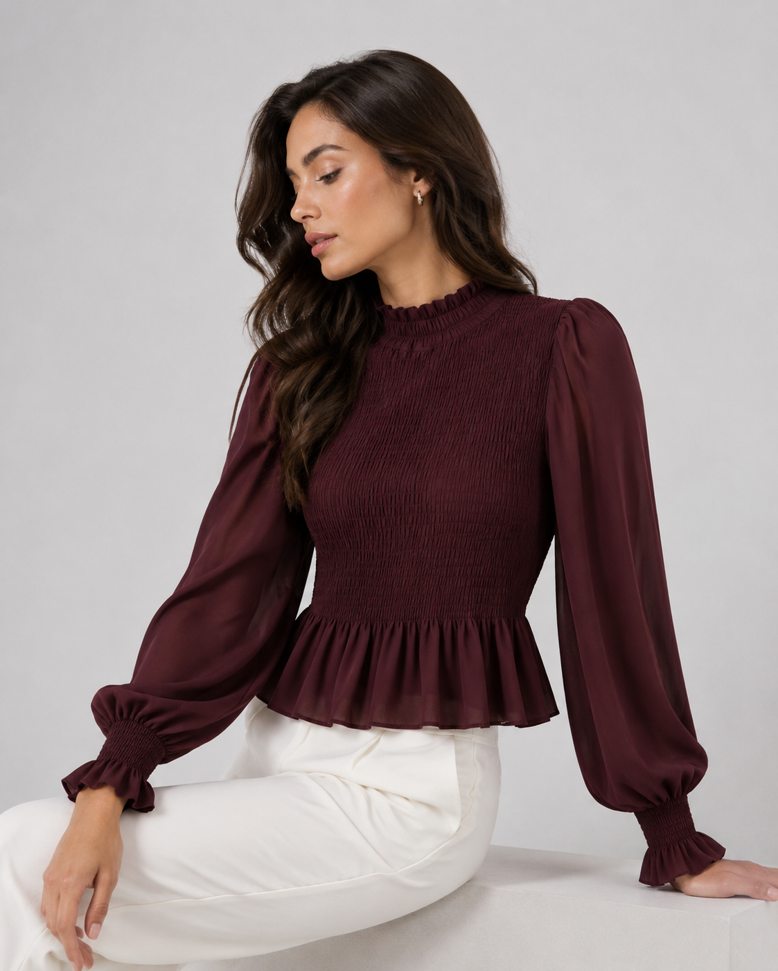 The Smocked Ruffled Blouse with Balloon Sleeves