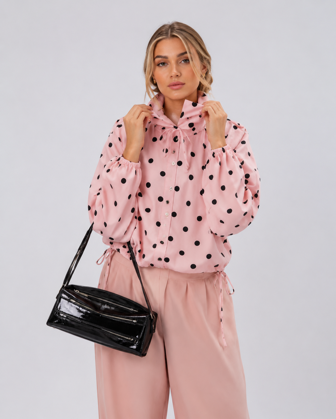 The Polka Dot Blouse with Drawstring Detail