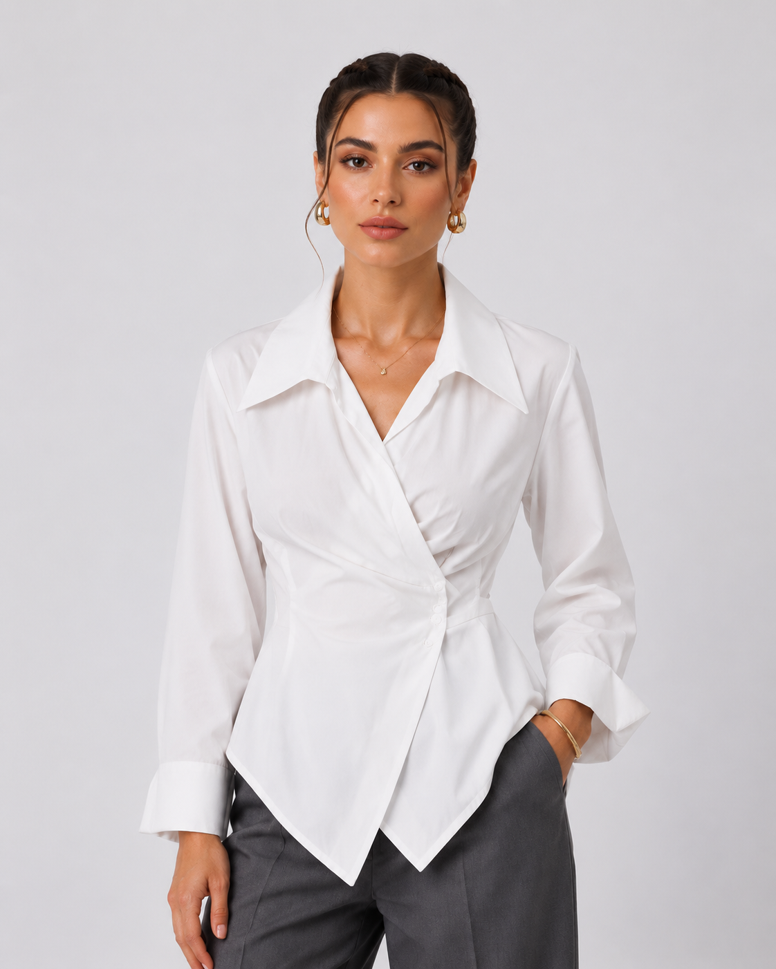 The Asymmetric Poplin Wrap Shirt