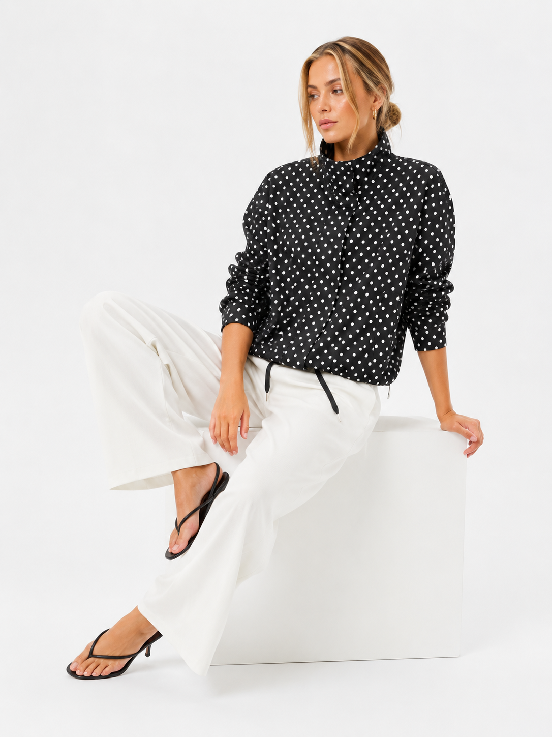 The Polka Dot Blouse with Drawstring Detail