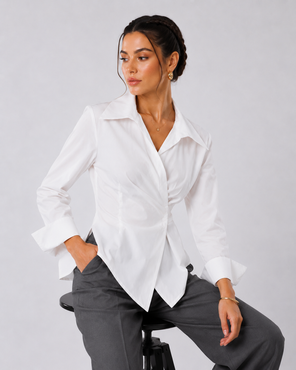 The Asymmetric Poplin Wrap Shirt