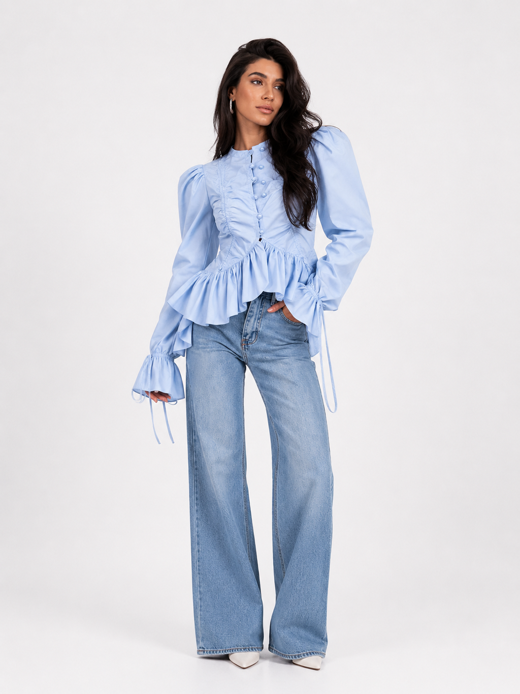 The Sculptural Ruffled Poplin Blouse
