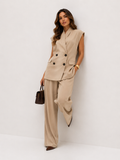 Tailored Double-Breasted Longline Waistcoat & Straight-Leg Trousers Co-ord