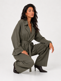 Belted Wrap Jacket & Wide-Leg Trousers Co-ord