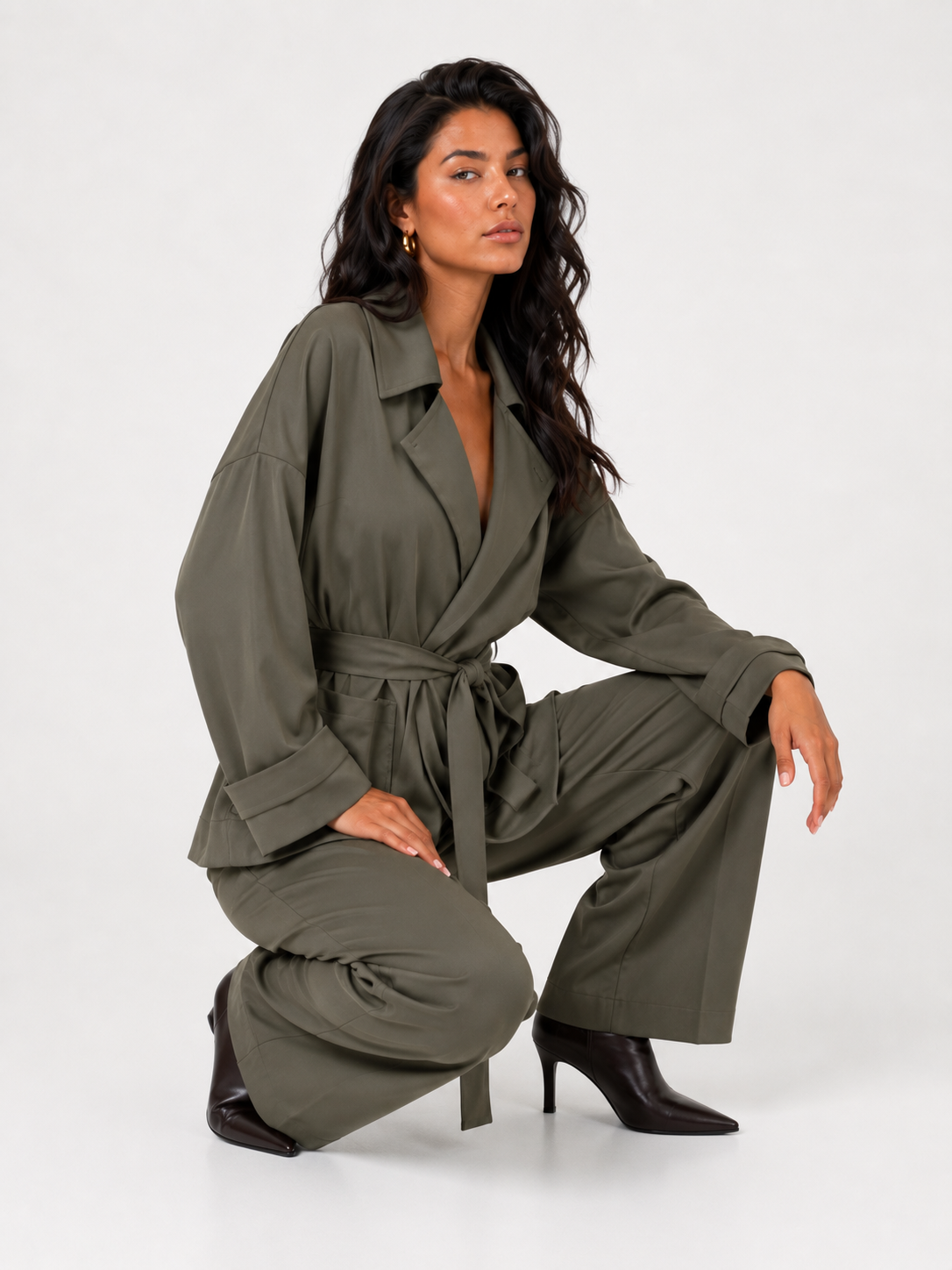 Belted Wrap Jacket & Wide-Leg Trousers Co-ord