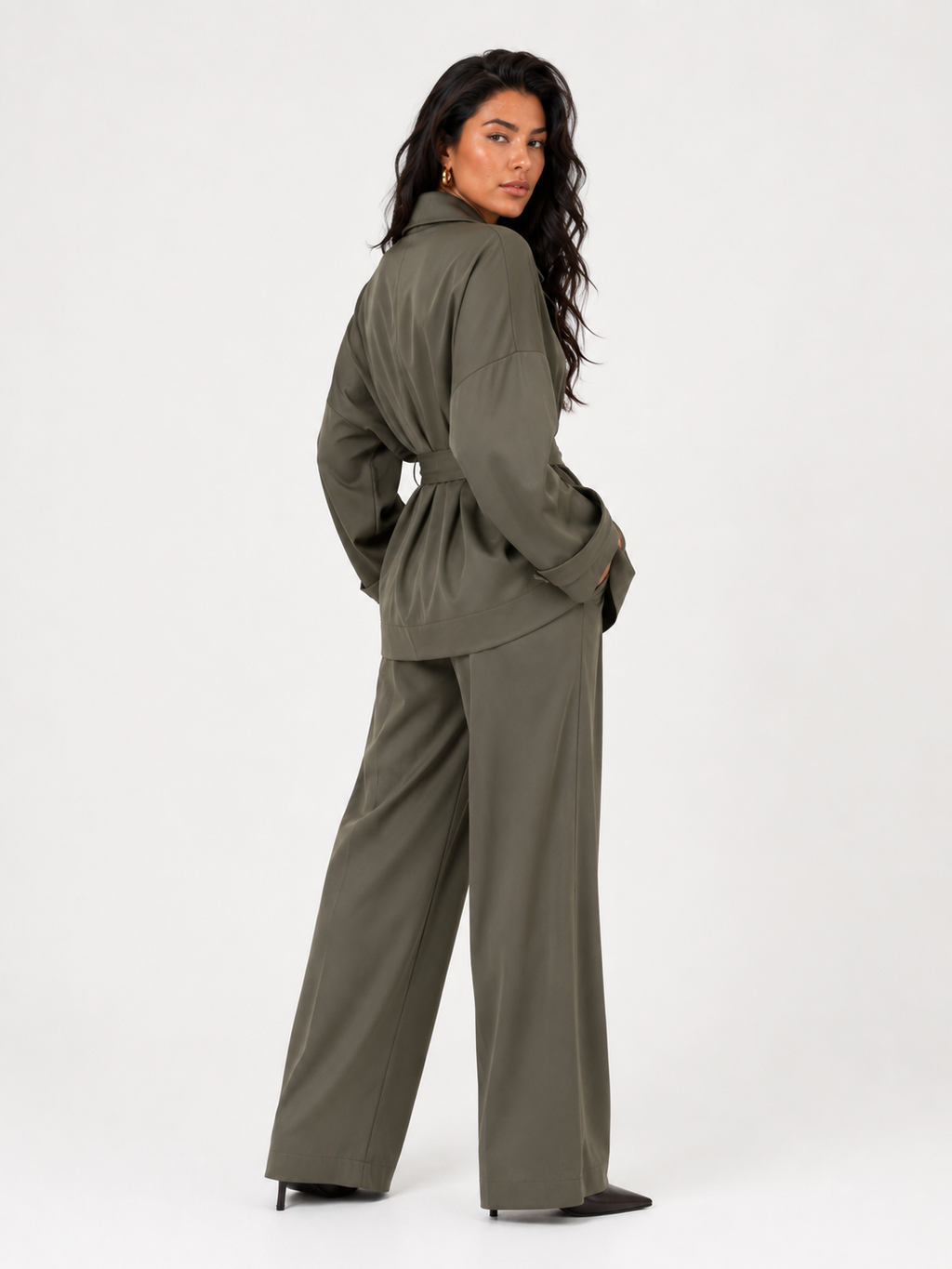 Belted Wrap Jacket & Wide-Leg Trousers Co-ord