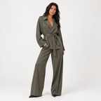 Belted Wrap Jacket & Wide-Leg Trousers Co-ord