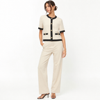 Contrast-Trim Knit Jacket & Straight-Leg Trousers Co-Ord Set