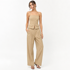 Strapless Button-Front Waistcoat & Wide-Leg Trousers Co-Ord Set