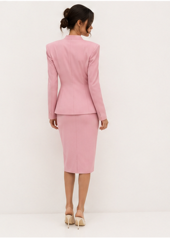 Pink Tailored Co-ord – Fitted Blazer & Midi Skirt with Front Split