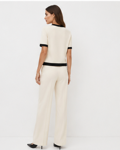 Contrast-Trim Knit Jacket & Straight-Leg Trousers Co-Ord Set