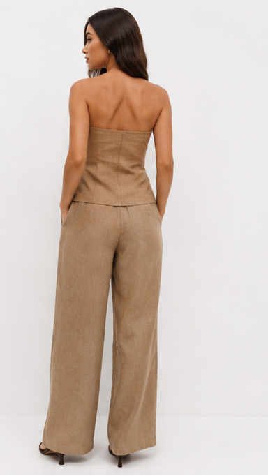 Strapless Button-Front Waistcoat & Wide-Leg Trousers Co-Ord Set