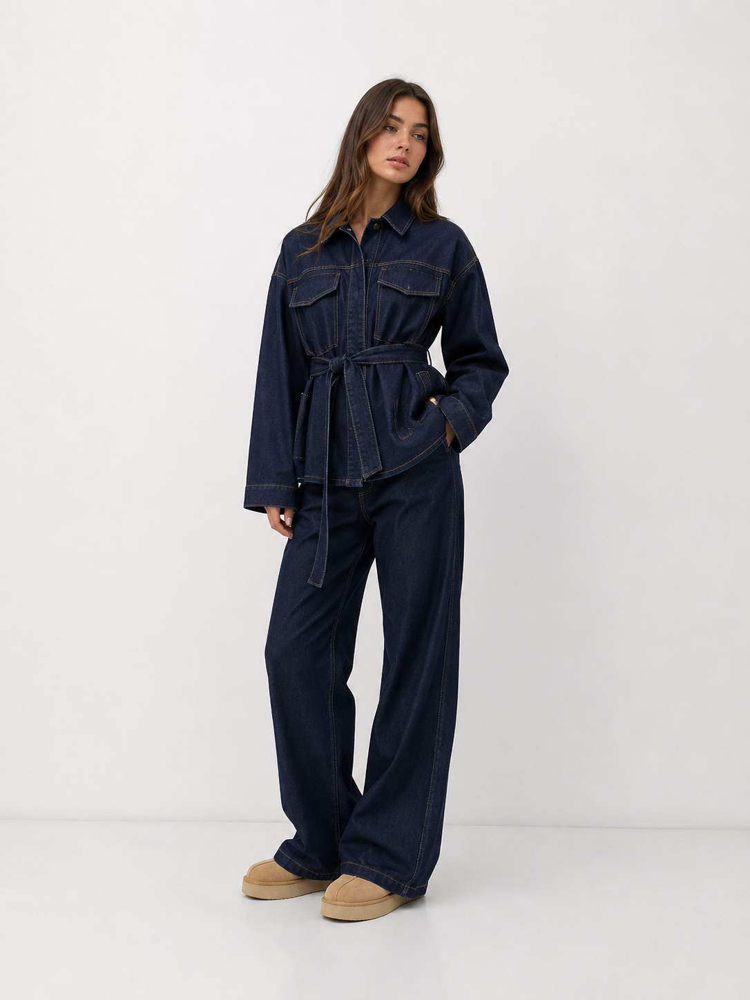 Belted Utility Jacket & Straight-Leg Tailored Trousers Co-Ord Set
