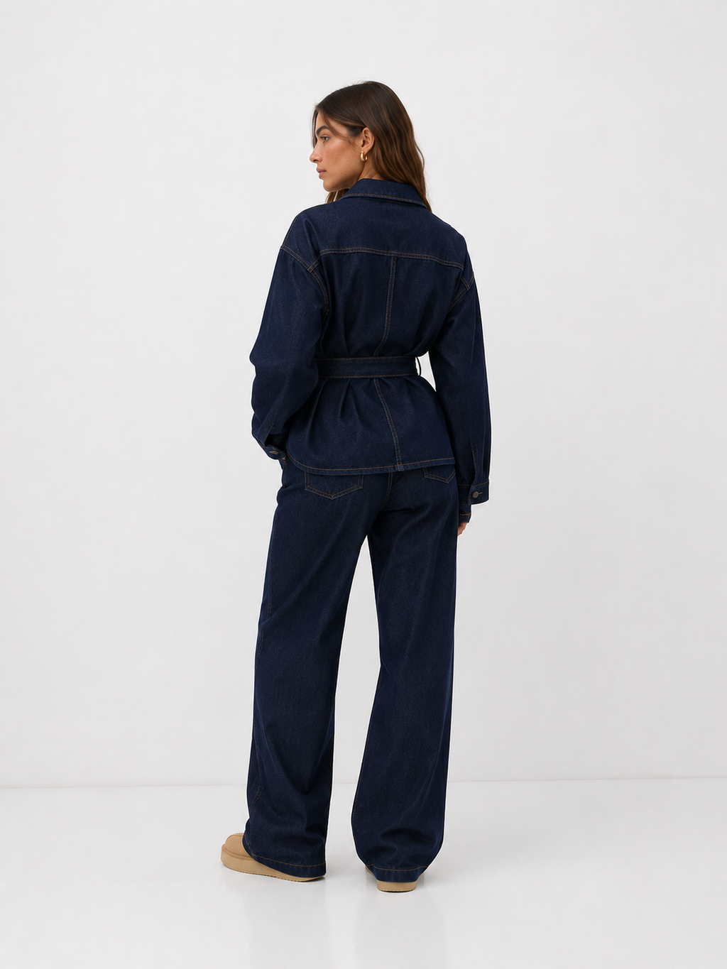 Belted Utility Jacket & Straight-Leg Tailored Trousers Co-Ord Set