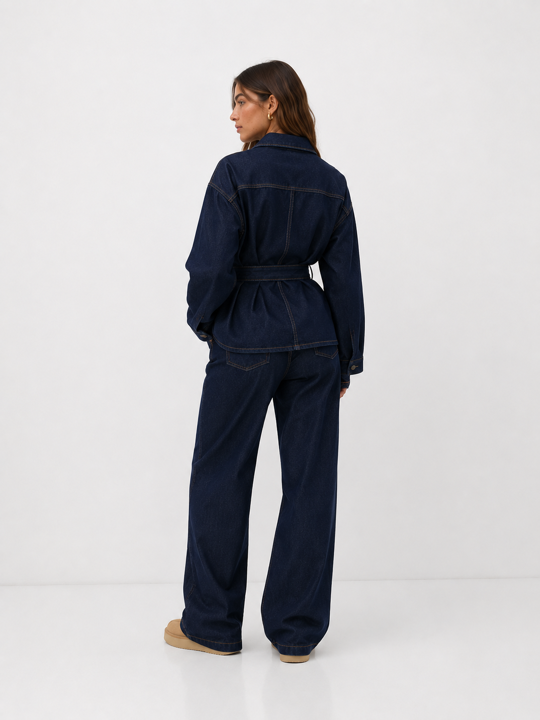 Belted Utility Jacket & Straight-Leg Tailored Trousers Co-Ord Set