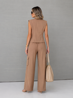 Asymmetric Wrap-Front Top & High-Waisted Wide-Leg Trousers Co-Ord