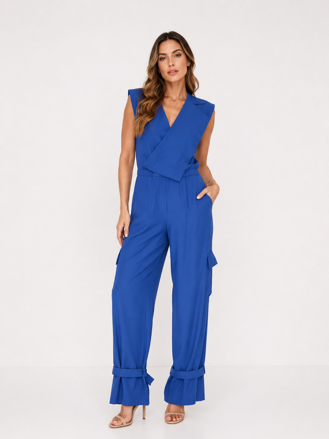 Asymmetric Wrap-Front Top & High-Waisted Wide-Leg Trousers Co-Ord