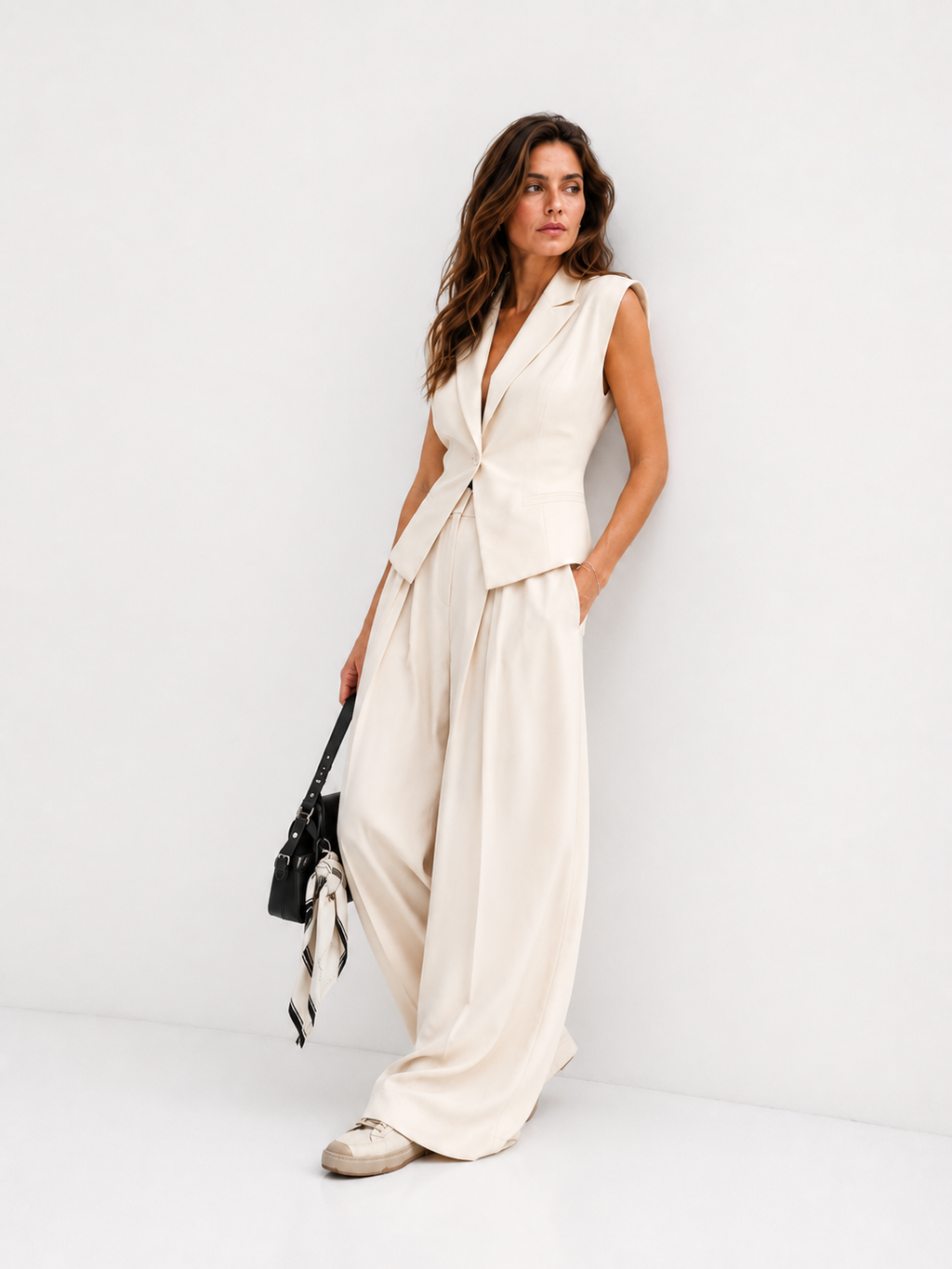 Tailored Wrap-Front Waistcoat and High-Waist Wide-Leg Trousers Co-ord