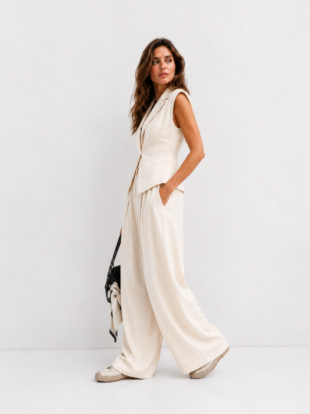 Tailored Wrap-Front Waistcoat and High-Waist Wide-Leg Trousers Co-ord