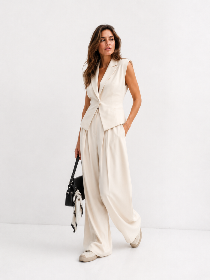 Tailored Wrap-Front Waistcoat and High-Waist Wide-Leg Trousers Co-ord