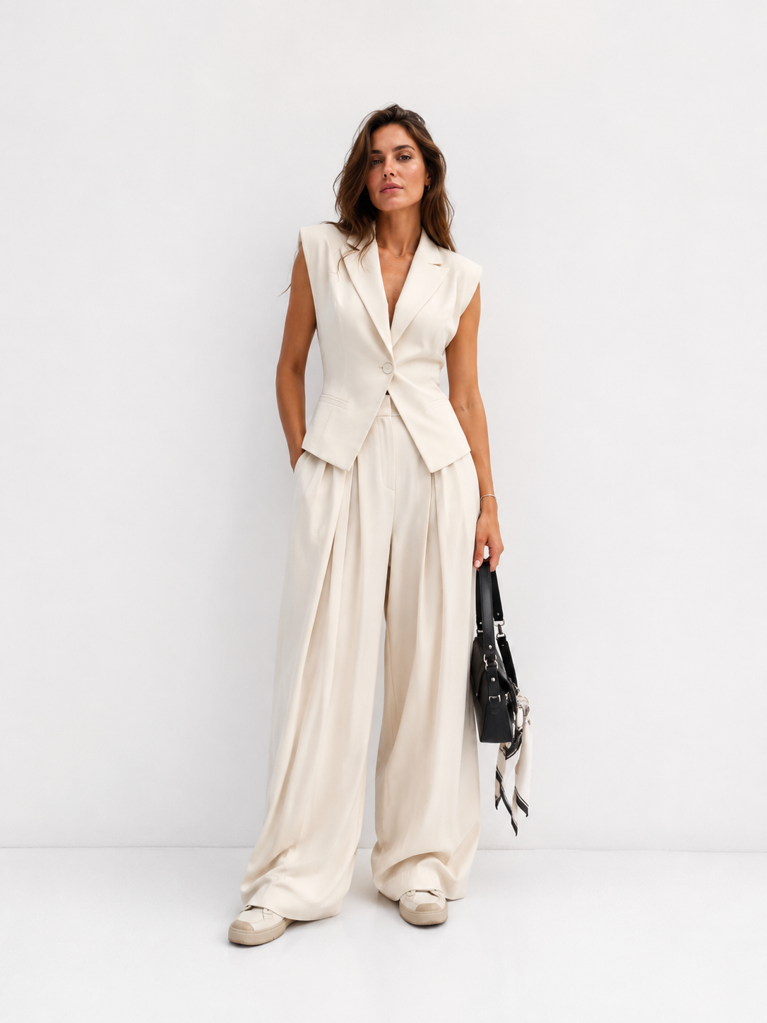 Tailored Wrap-Front Waistcoat and High-Waist Wide-Leg Trousers Co-ord