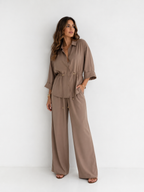 Belted Shirt and Wide-Leg Trouser Set