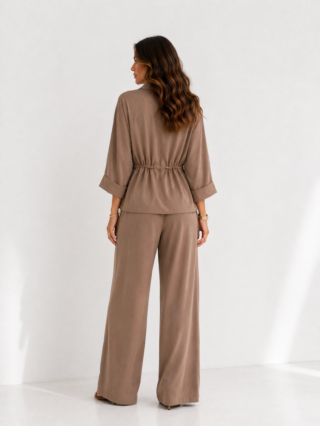 Belted Shirt and Wide-Leg Trouser Set