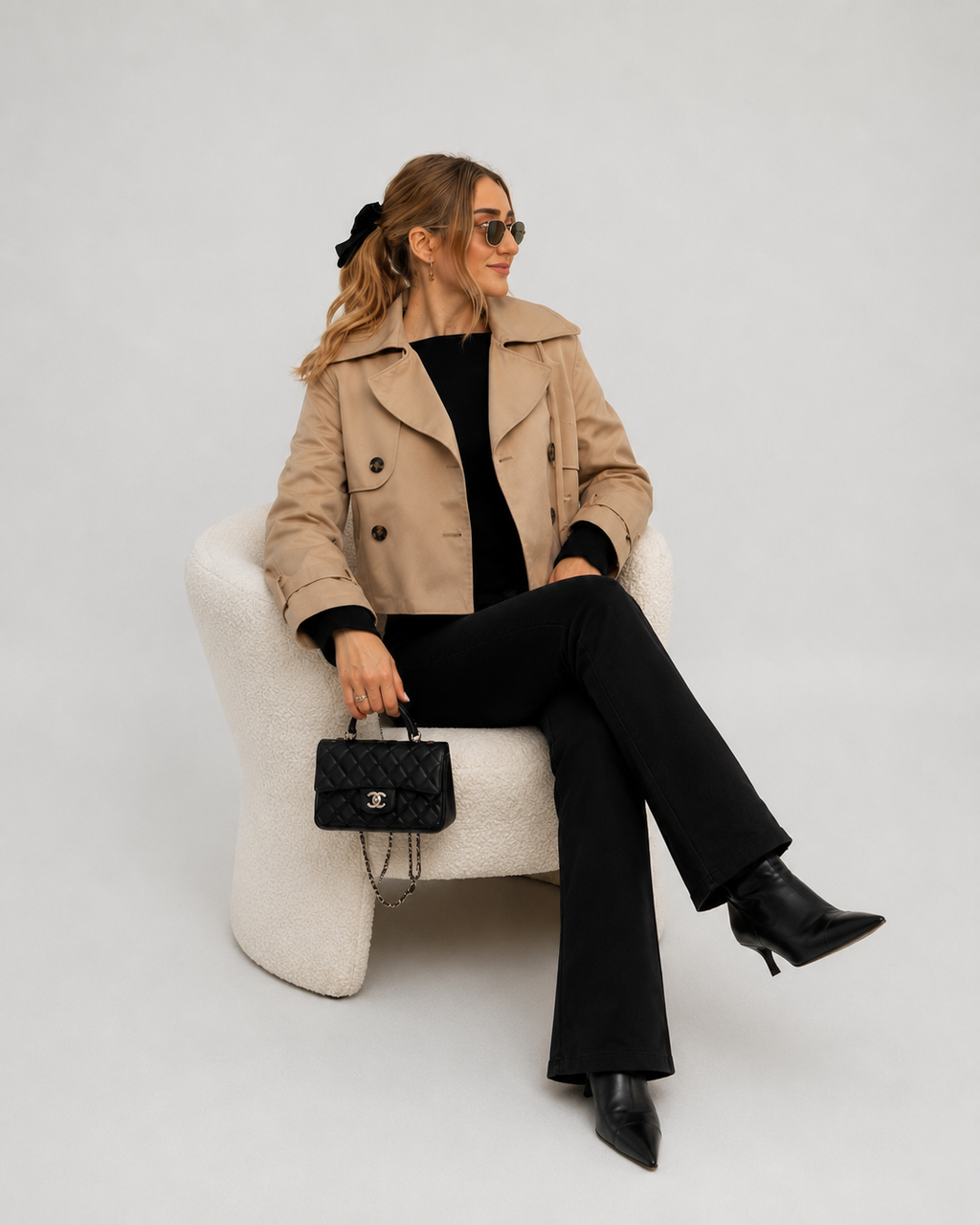 Cropped Double-Breasted Trench Jacket