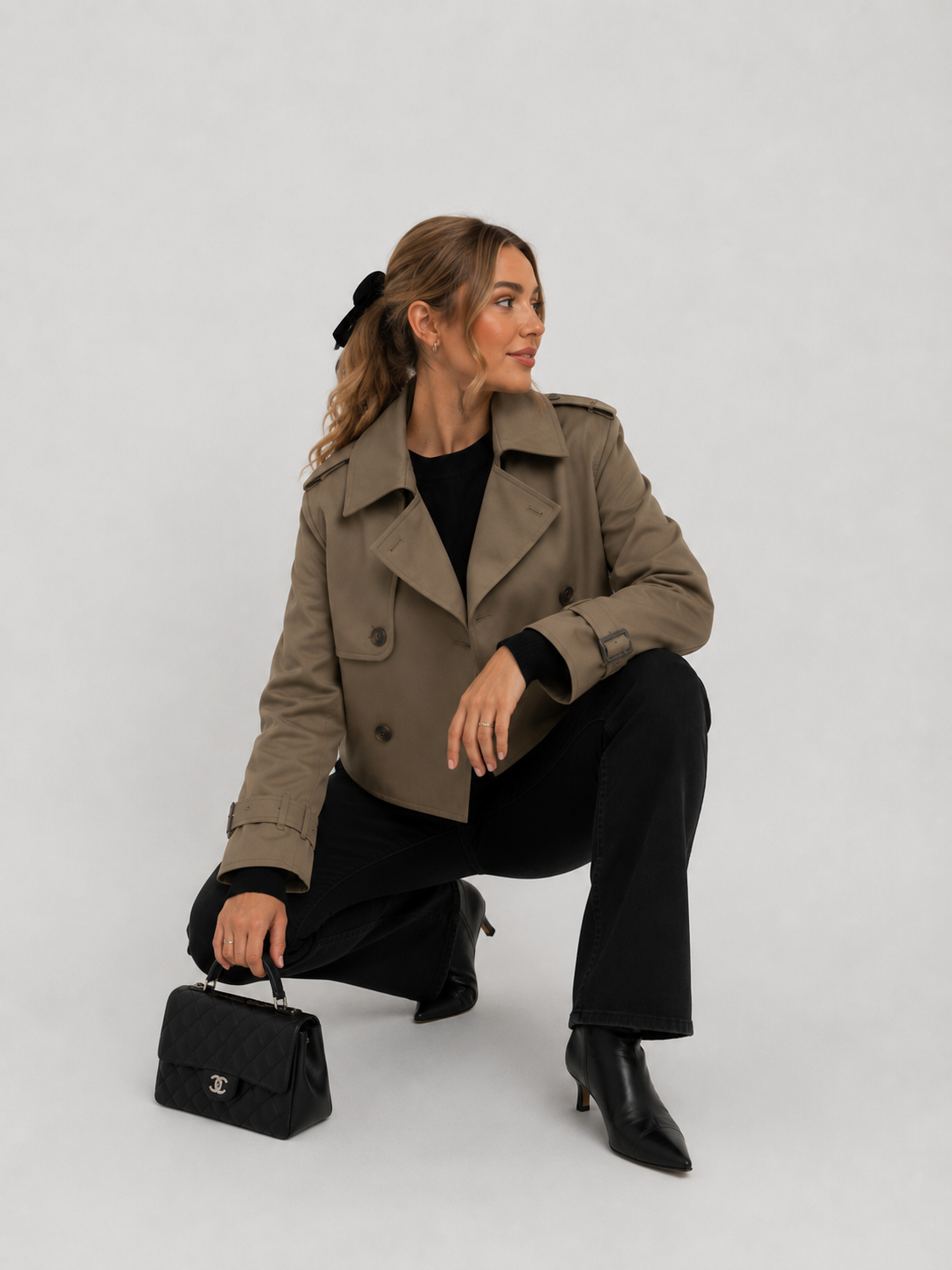 Cropped Double-Breasted Trench Jacket