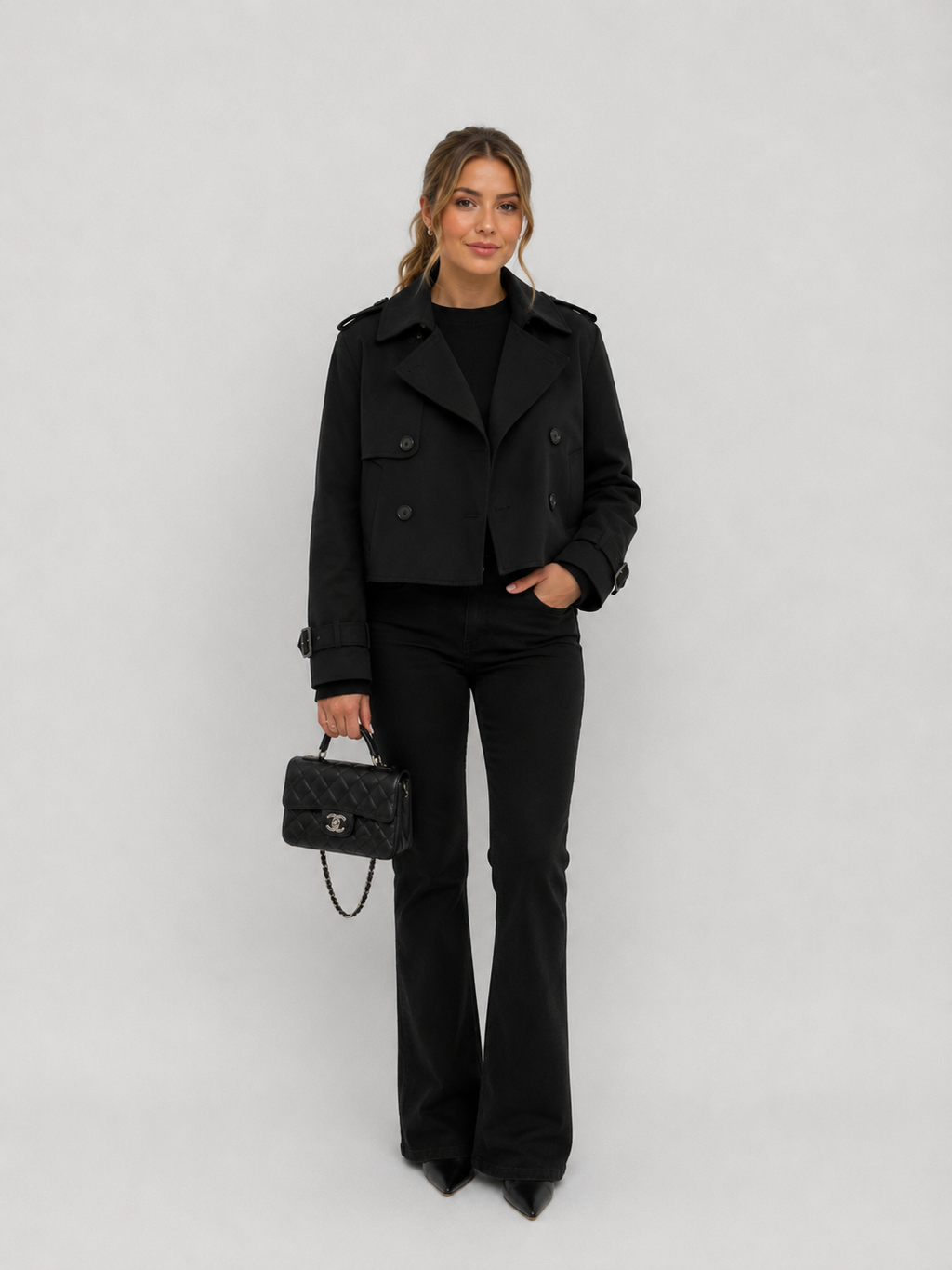 Cropped Double-Breasted Trench Jacket