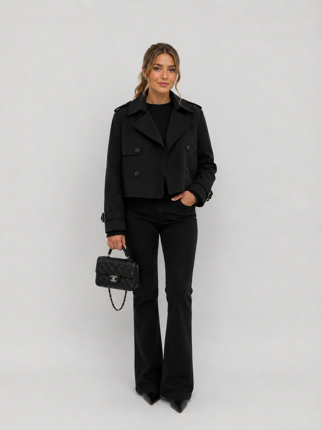 Cropped Double-Breasted Trench Jacket