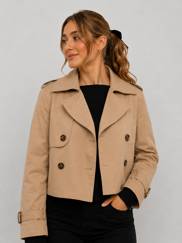 Cropped Double-Breasted Trench Jacket