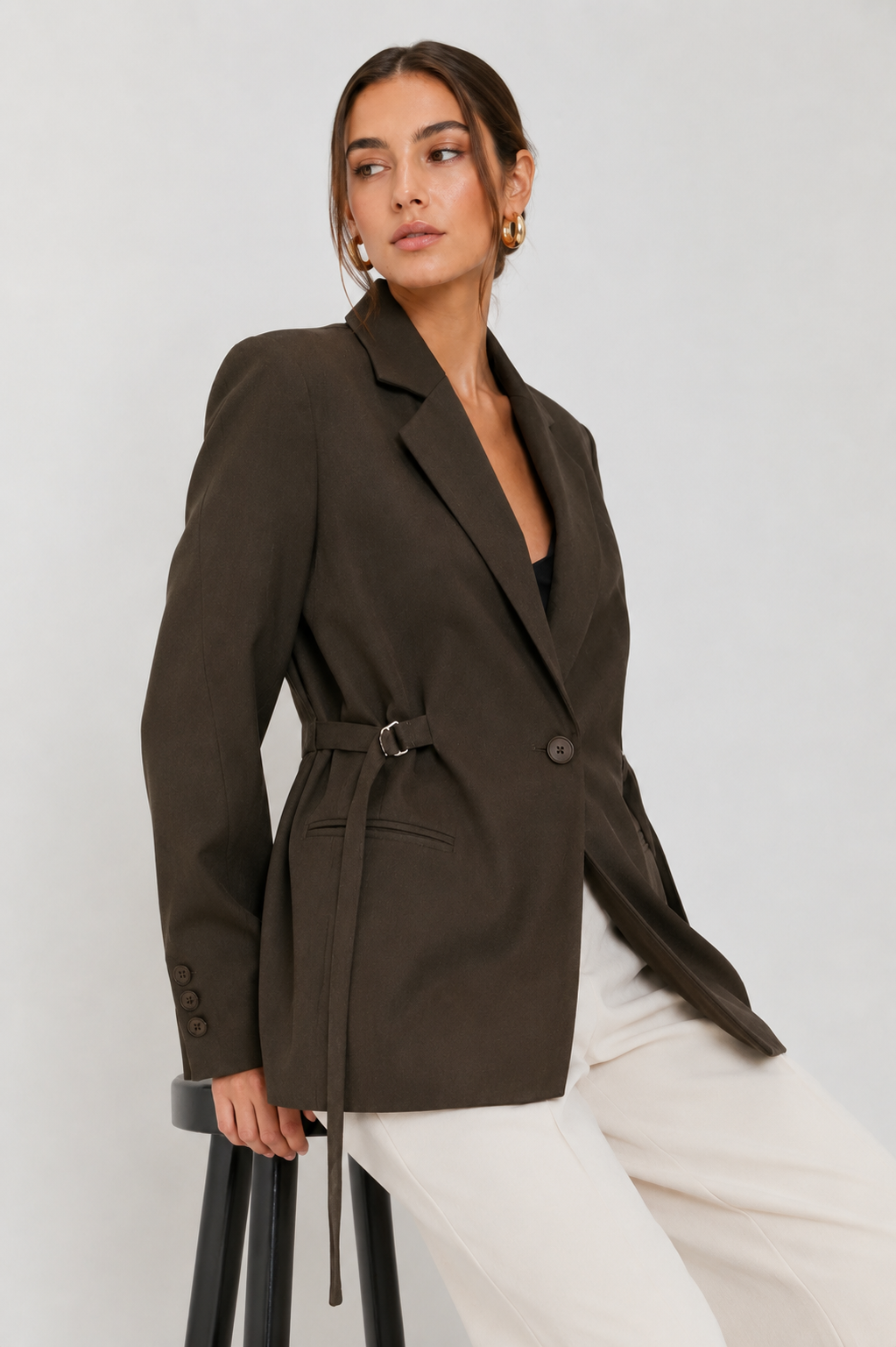 The Cinched-Side Tailored Blazer (Deep Olive)