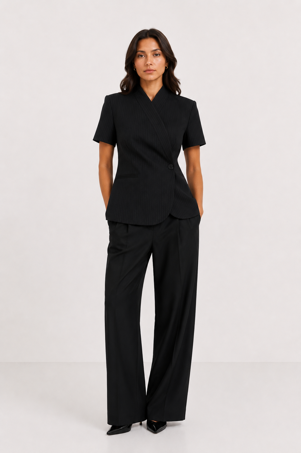 Tailored Wrap-Front Peplum Jacket
